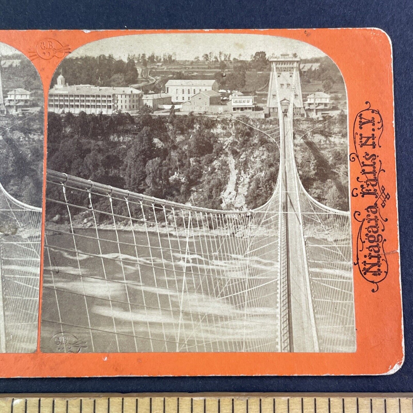 New Suspension Bridge Niagara Falls Stereoview Charles Bierstadt c1870s Y2215