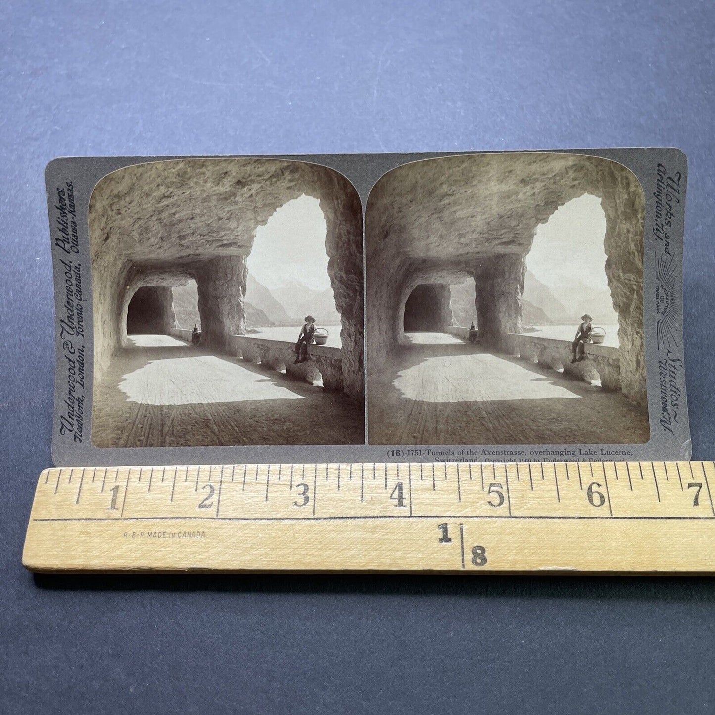 Antique 1900 Axenstrasse Tunnel Brunnen Switzerland Stereoview Photo Card P2375