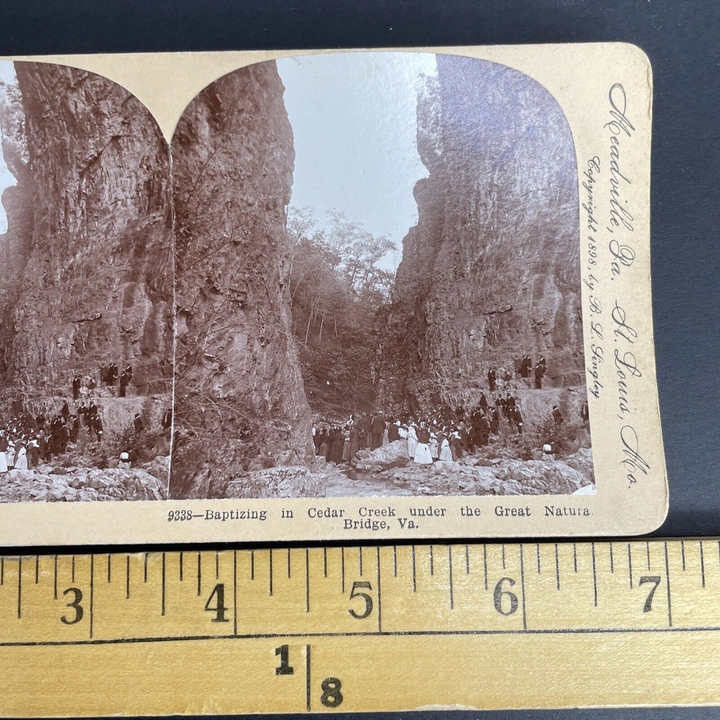 Antique 1898 Christian Baptism Natural Bridge VA Stereoview Photo Card PC835