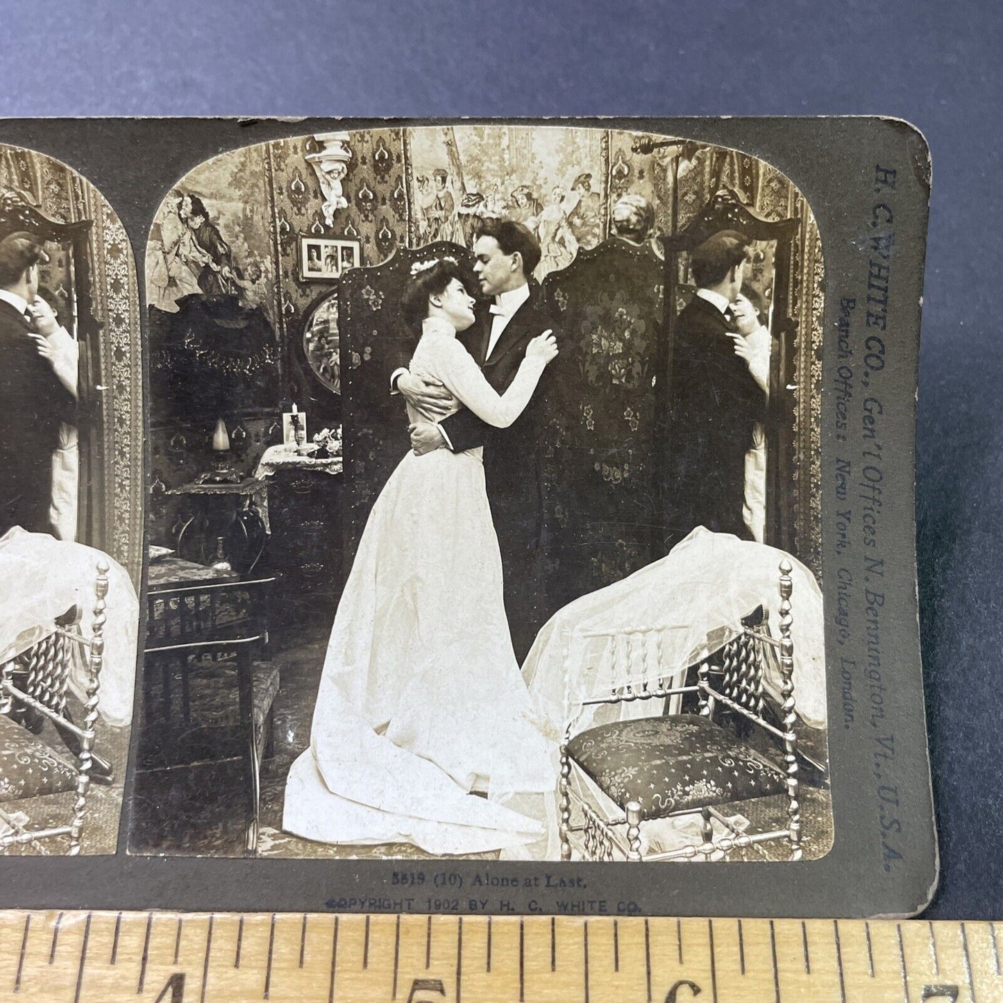 Antique 1902 Bride And Groom Wedding Embrace Stereoview Photo Card P2884