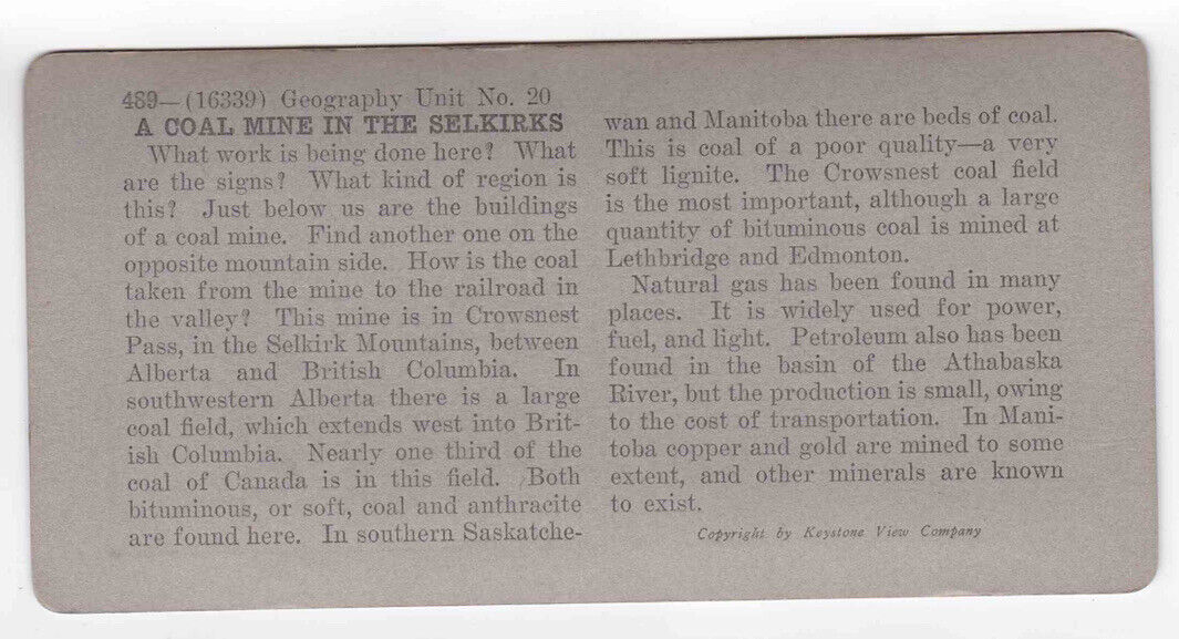 Antique 1910s Crowsnest Pass Selkiriks Alberta Coal Mining Mine Stereo Card P127