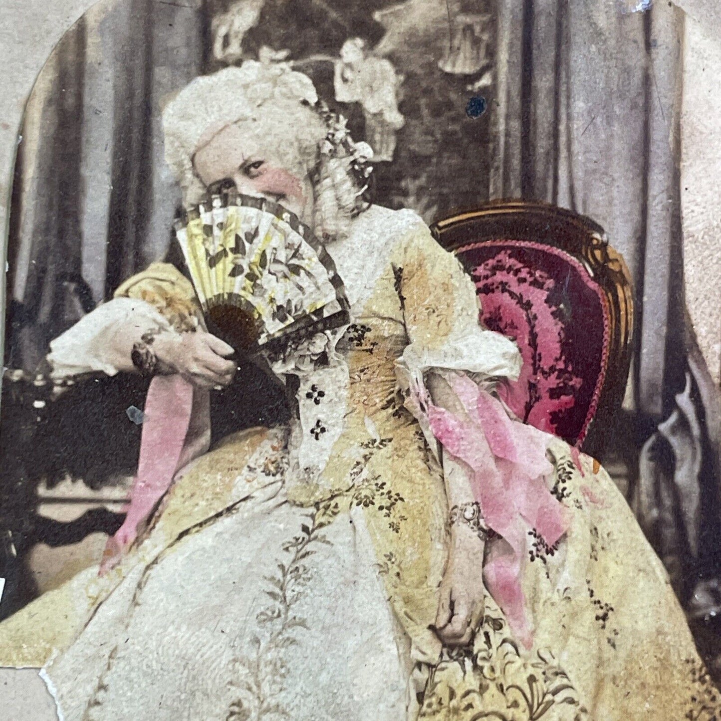 Wealthy Woman Flirts At A Ballroom Party Stereoview Antique c1860 X3680