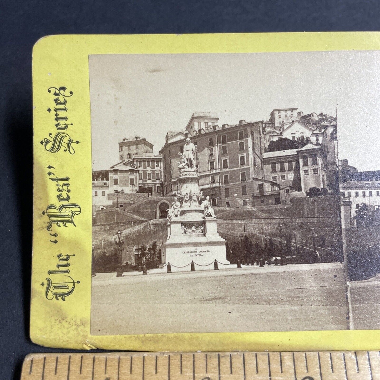 Antique 1870s Christopher Columbus Monument Genoa Stereoview Photo Card P4149