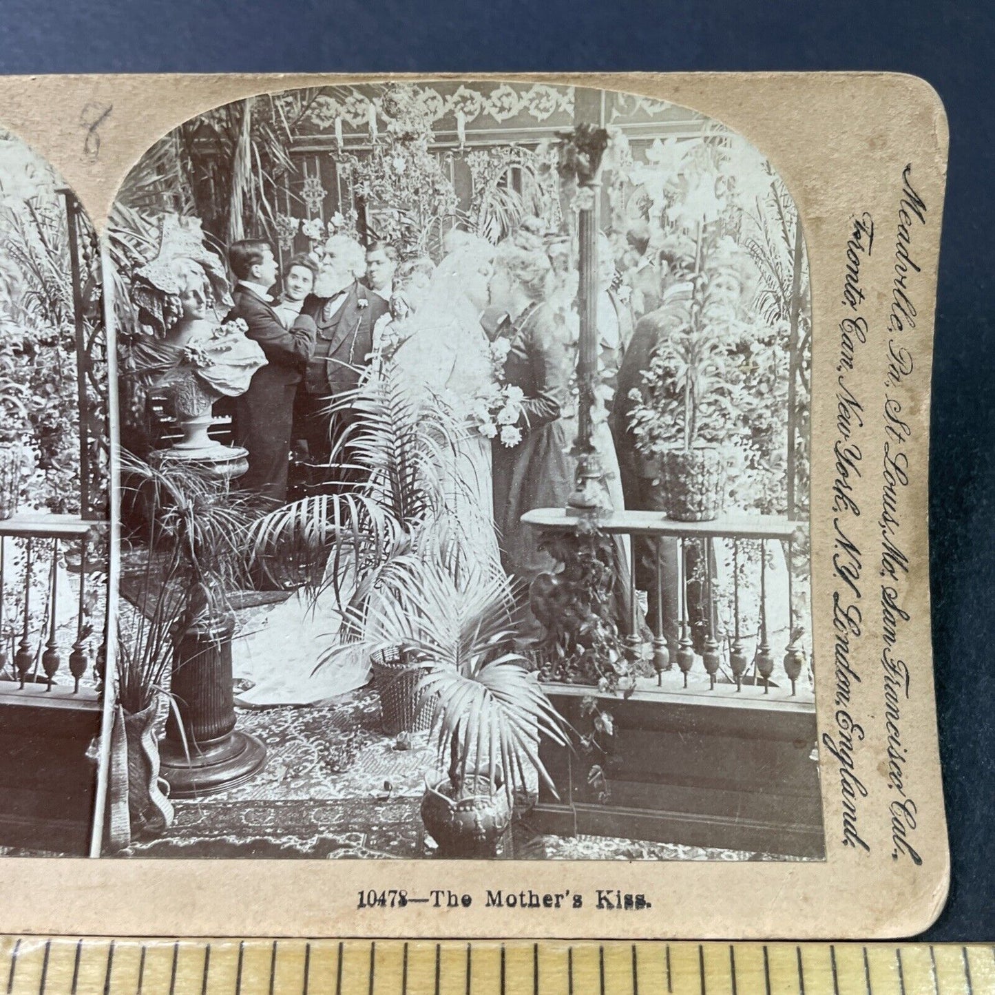 Antique 1901 Mother Kisses Bride Goodbye Congrats Stereoview Photo Card P2852