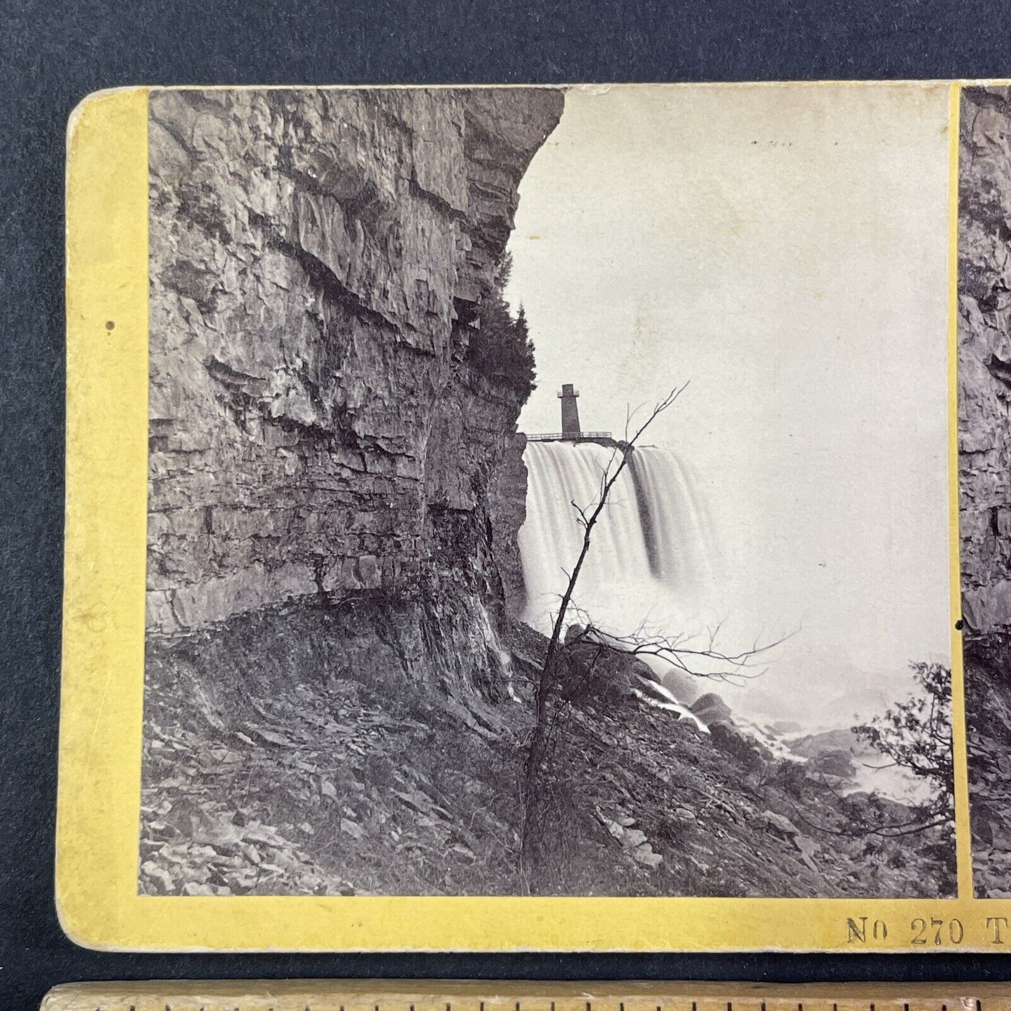 Terrapin Tower from Base of the Gorge Stereoview Niagara Falls c1870s Y1876