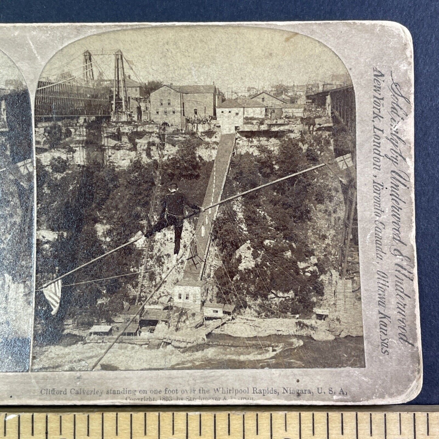 Clifford Calverly Tightrope Walking Niagara Gorge Stereoview Antique c1893 X1922