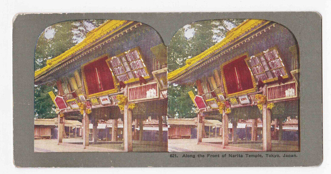 Antique 1904 Front Of Narita-San Shinsho-Ji Temple Tokyo Japan Stereo Card P288