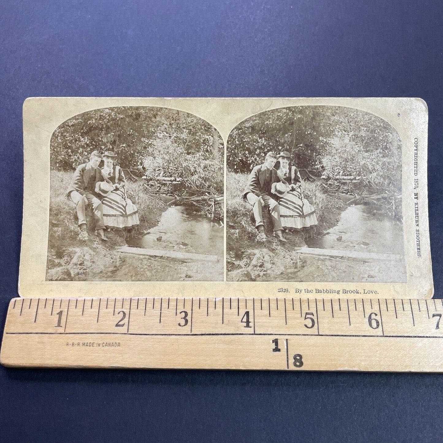 Antique 1876 Lovers Cuddle Beside A River Stereoview Photo Card P3546