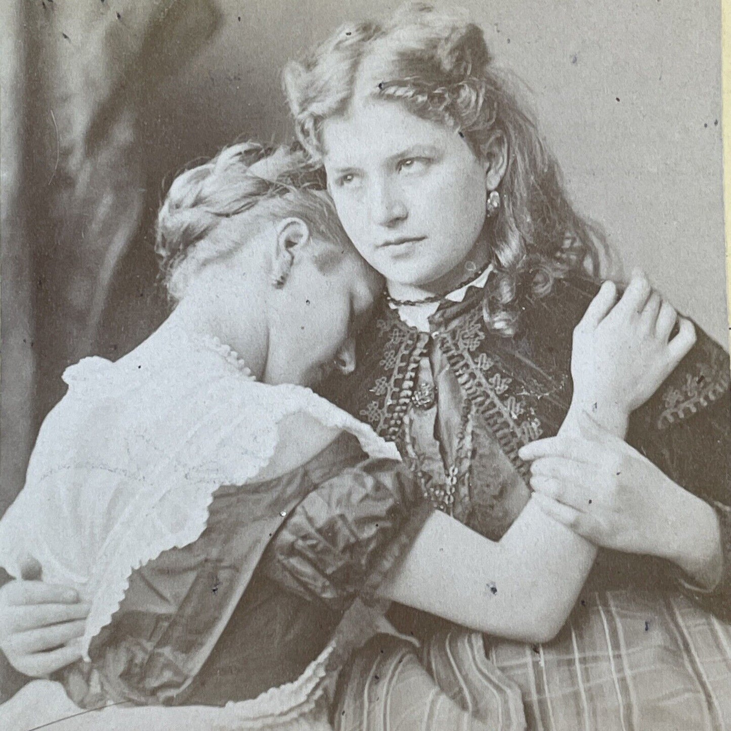 Beautiful German Women Hugging Stereoview Germany Antique c1870 X3210