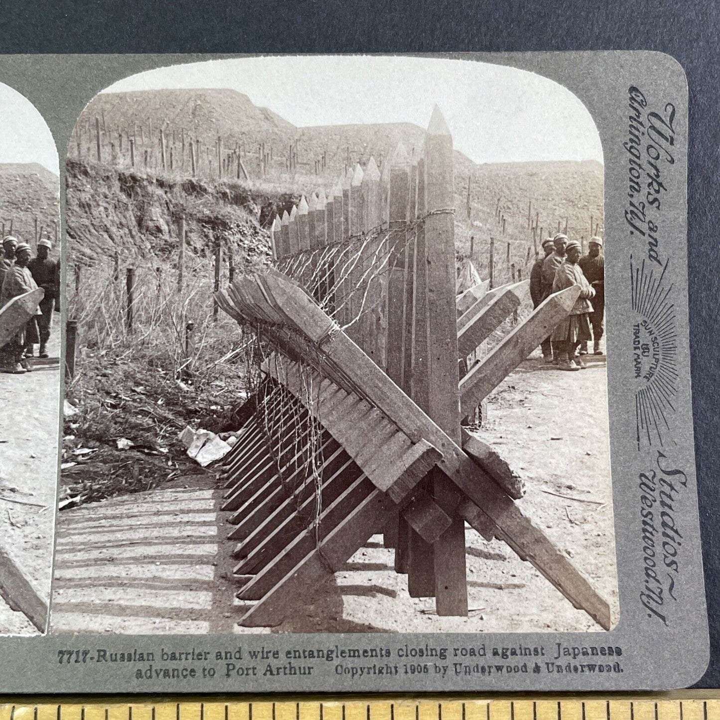 Russian Defence Barrier Stereoview Russo-Sino War Antique c1905 X4197