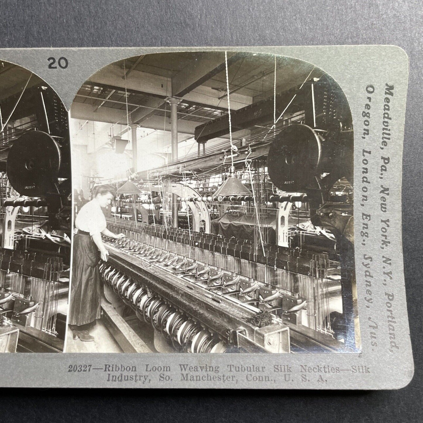 Antique 1914 Silk Tie Necktie Factory Manchester CT Stereoview Photo Card P1669