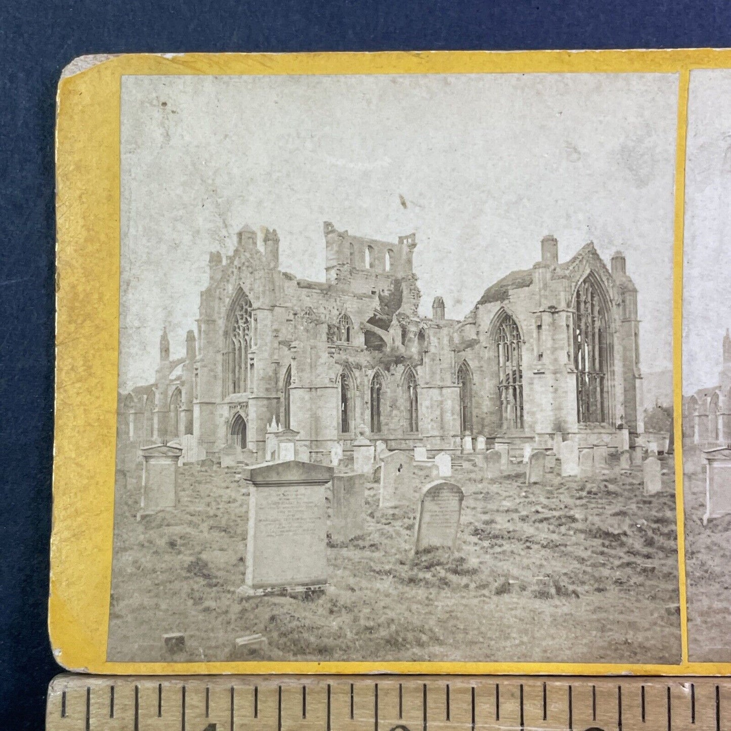 Melrose Abbey Graveyard Scotland Stereoview Church Ruins Antique c1872 X1912