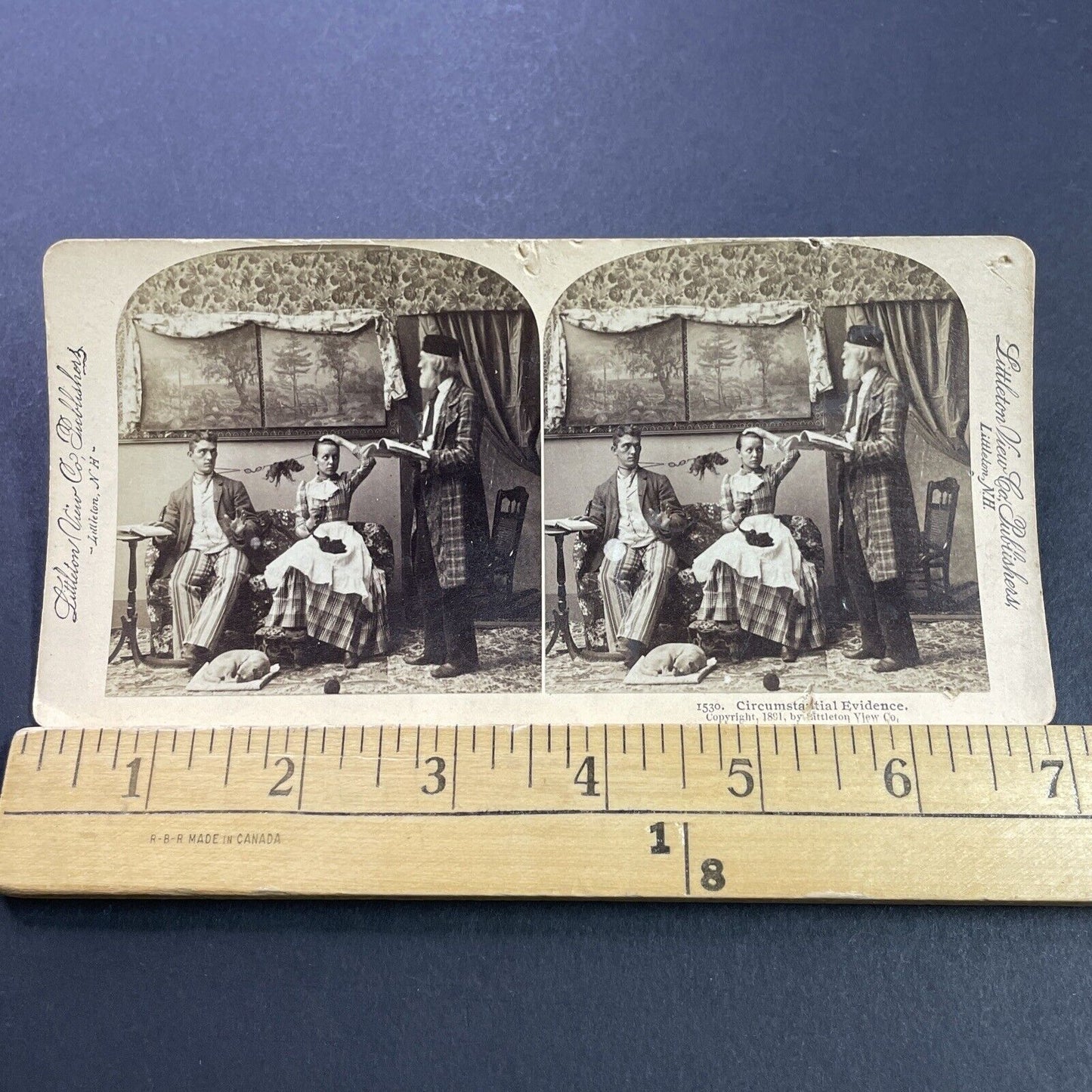 Antique 1891 Man & Woman Tied Together After Kissing Stereoview Photo Card P4123