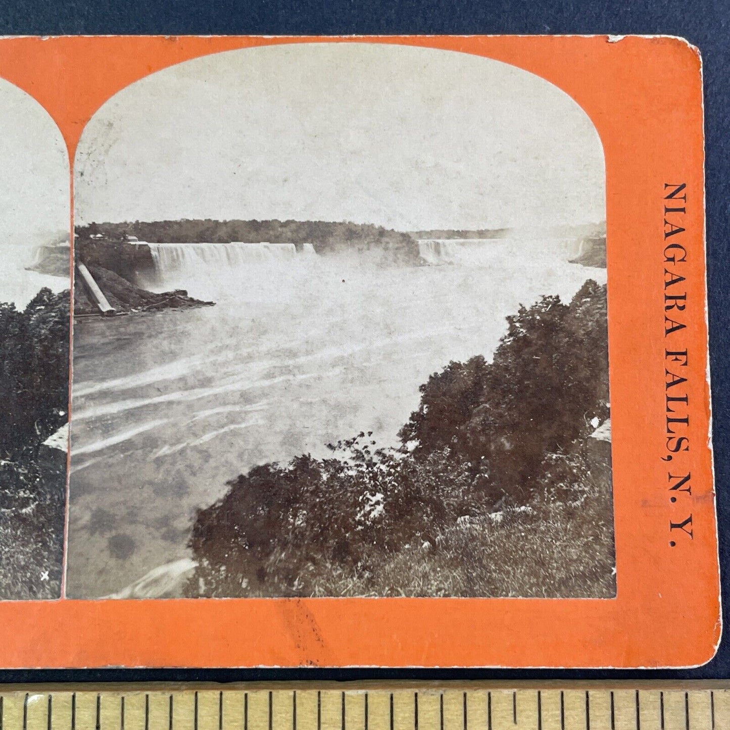 Niagara Falls From Victoria Point Stereoview George Barker Antique c1870s Y2501