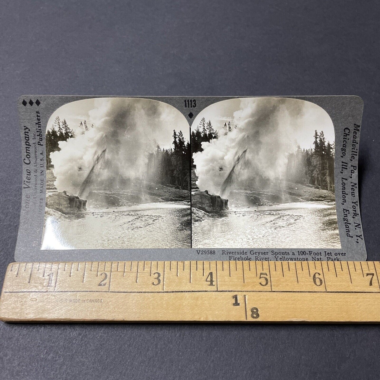 Antique 1910s Riverside Geyser Yellowstone Park Stereoview Photo Card V2659