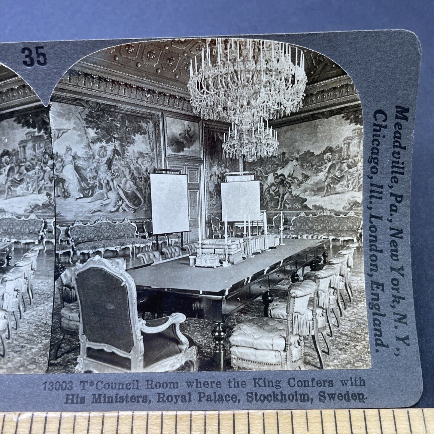 Antique 1910s King's Council Room Stockholm Sweden Stereoview Photo Card P2798