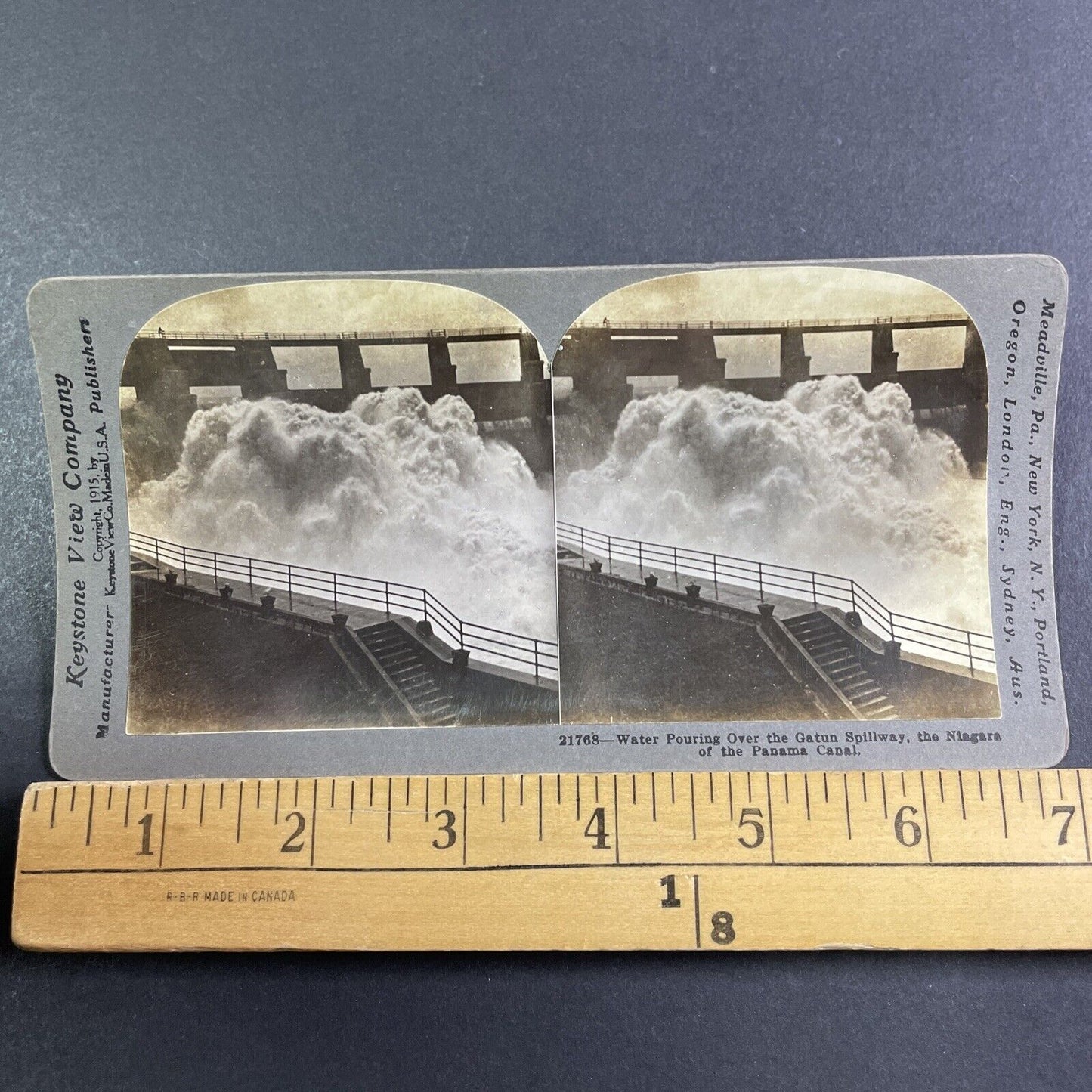 Opening the Gatun Spillway Dam Panama Canal Stereoview Antique c1915 Y2829