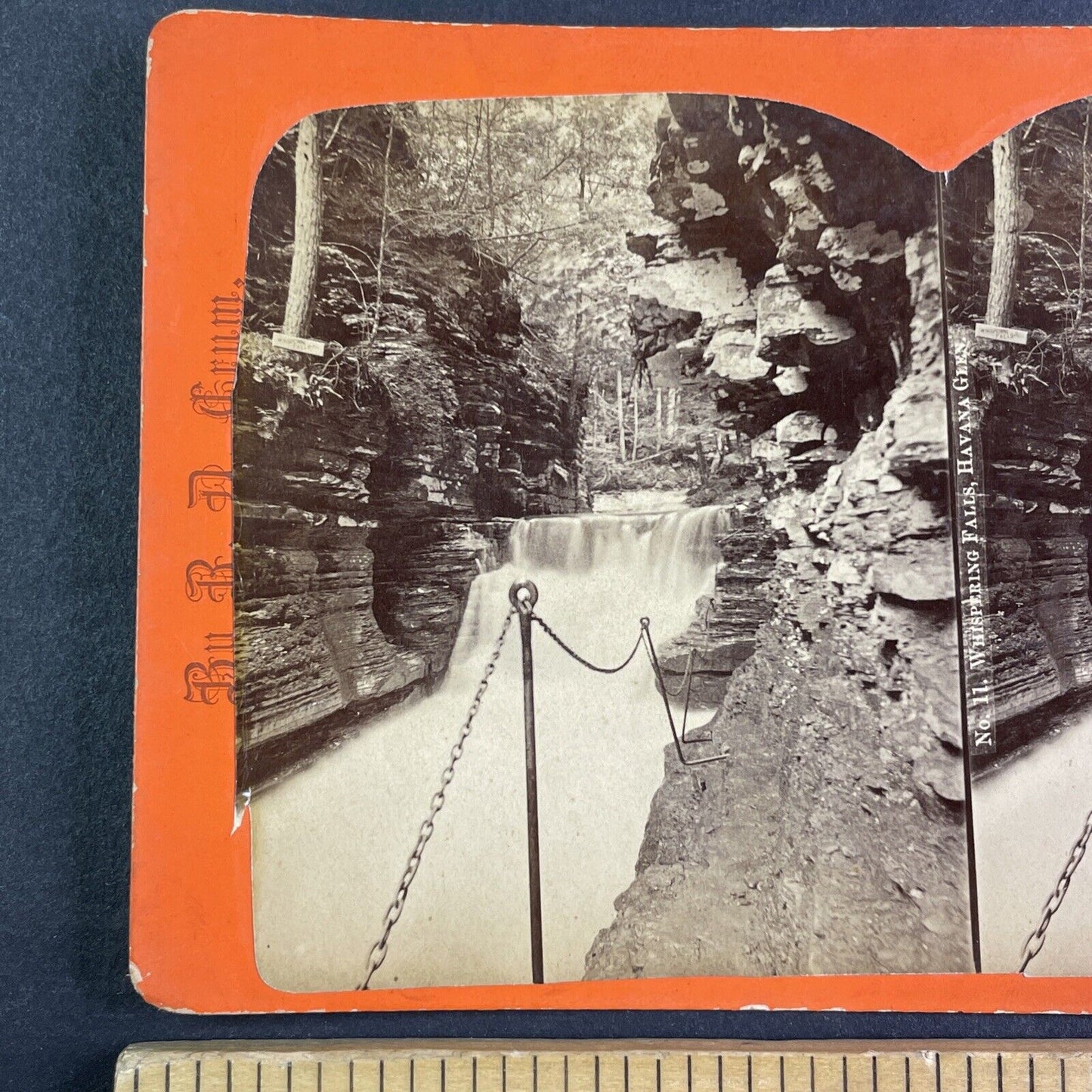 Chain Walkway Watkins Glen New York Stereoview R.D. Crum Antique c1870 Y1042