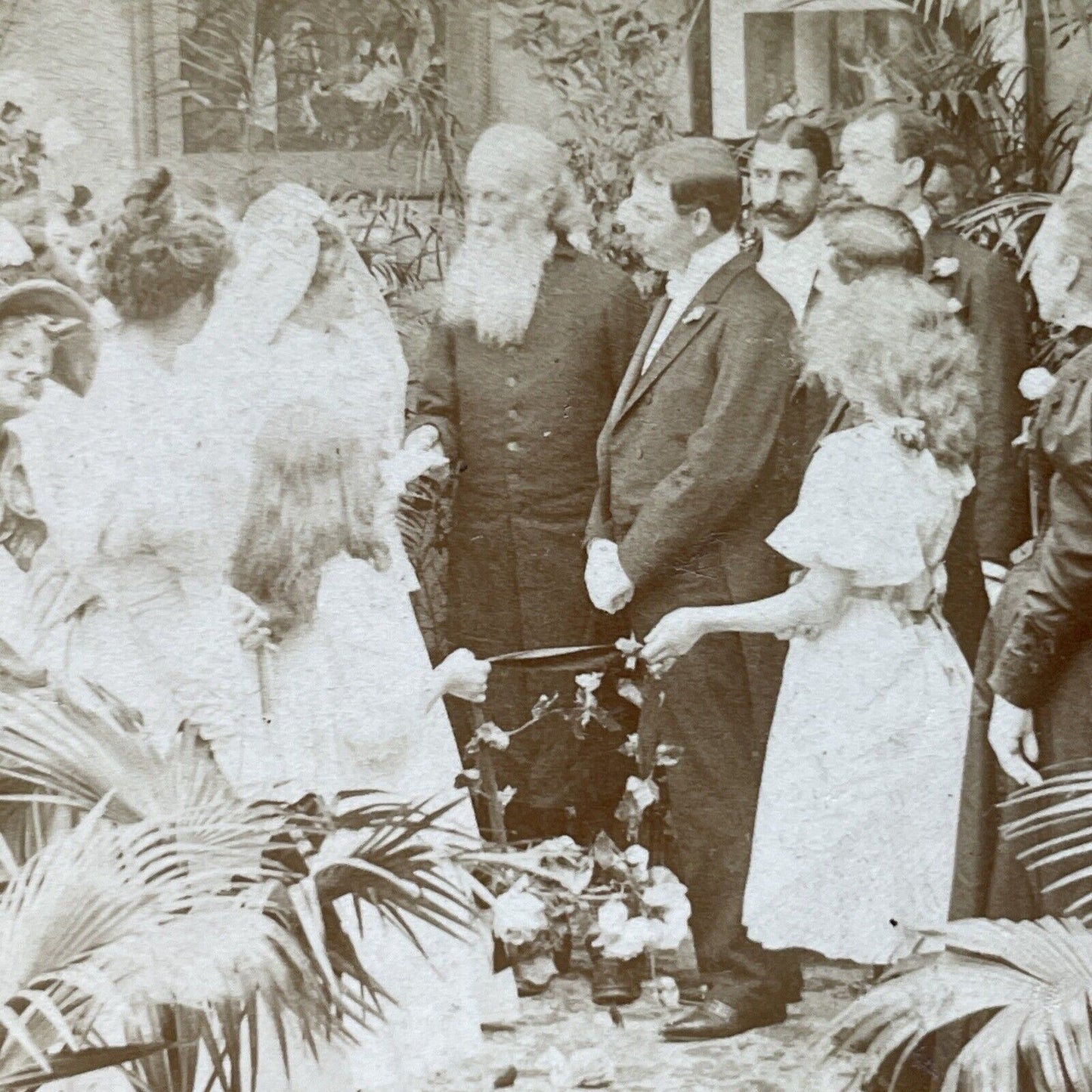 Antique 1897 Victorian Minister Blesses Bride Stereoview Photo Card P2953