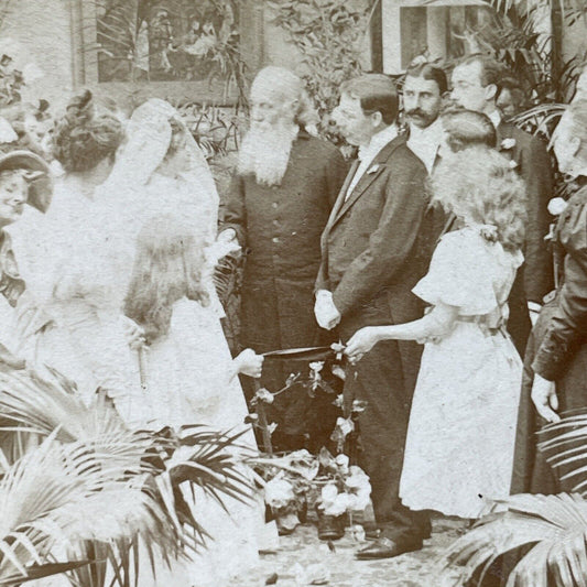 Antique 1897 Victorian Minister Blesses Bride Stereoview Photo Card P2953