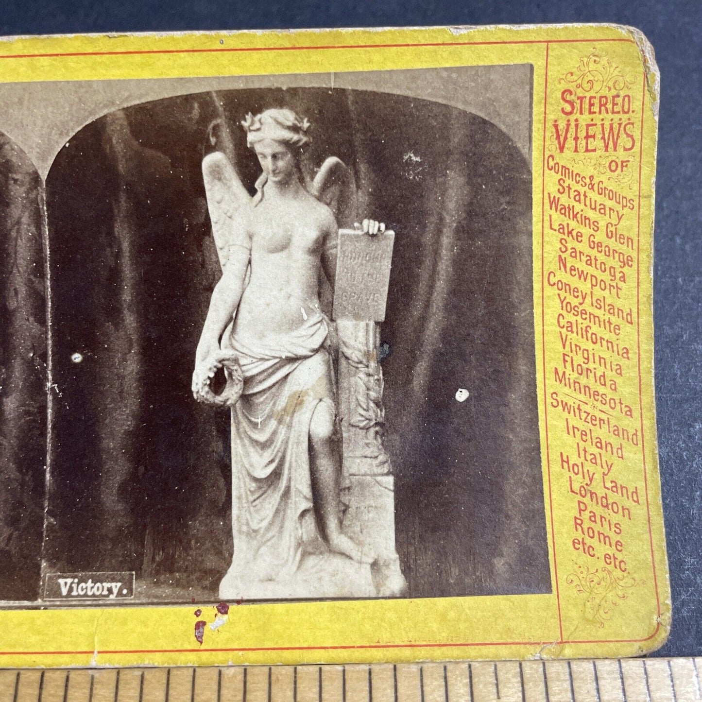 Antique 1870s Nude Winged Victory Marble Sculpture Stereoview Photo Card P4765