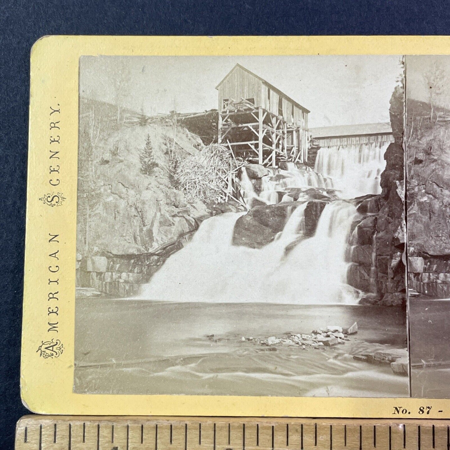 Lumber Mill Bartlett NH Stereoview Goodrich Falls NW Pease Antique c1869 X946