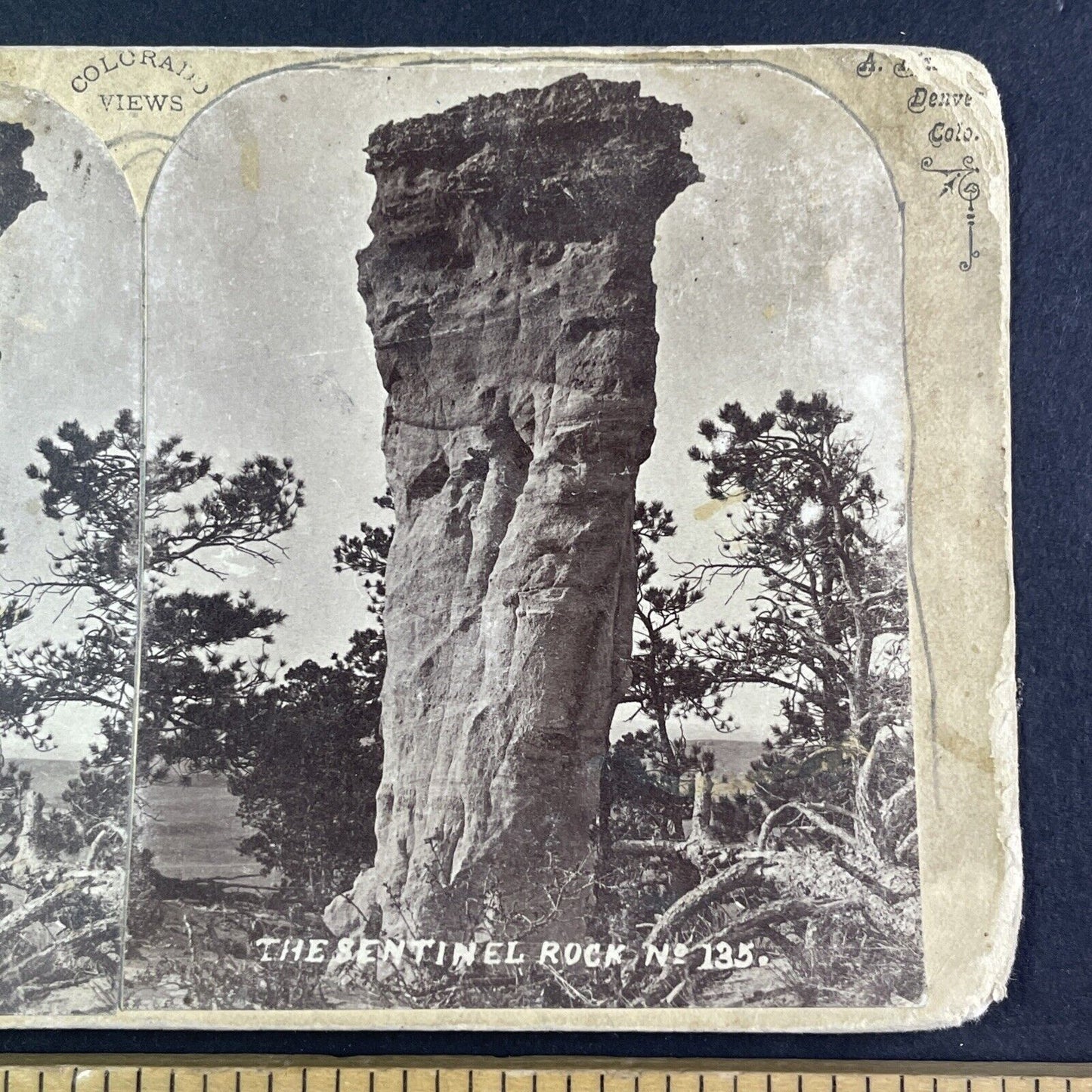 Sentinel Rock Monument Park Colorado Stereoview Alexander Martin c1870s Y2413