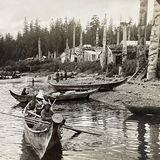 Antique 1910s Native Trading Village Kasaan Alaska Stereoview Photo Card P3195