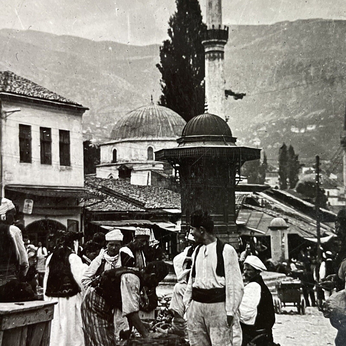 Antique 1910s Traditional Merchants Sarajevo Bosnia Stereoview Photo Card P3693