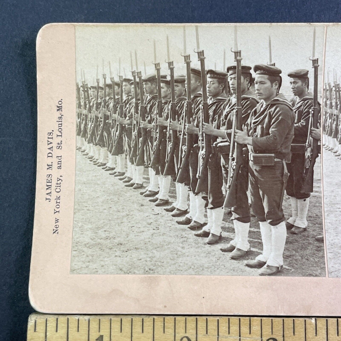 Japanese Marines Army Riflemen In Formation Stereoview Antique c1902 X2857