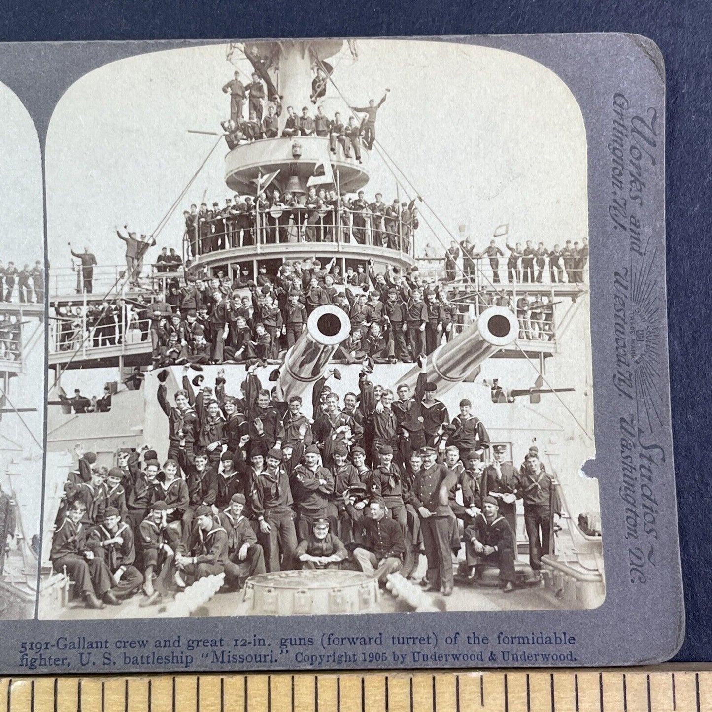 USS Missouri Navy Battleship Stereoview US Naval Ship Antique c1905 X3170