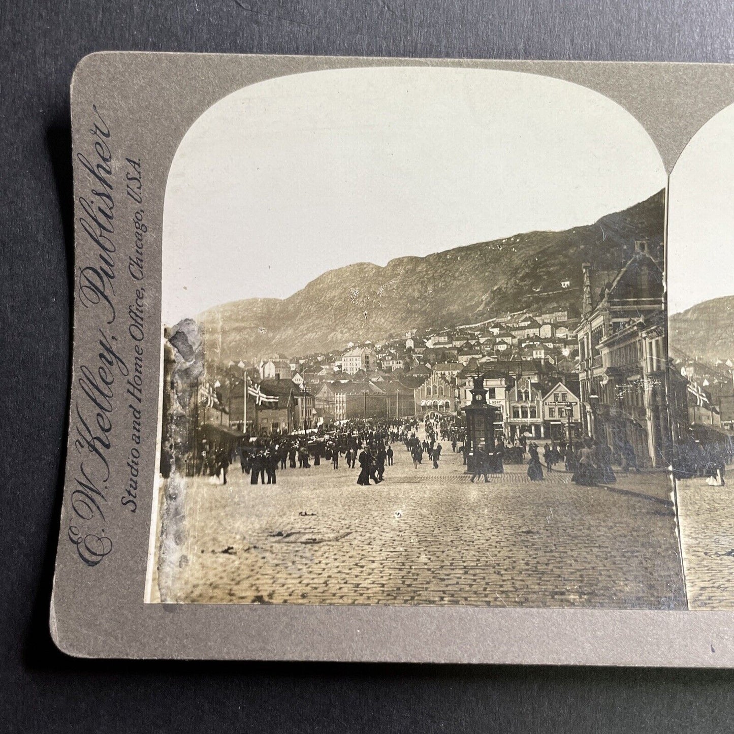 Antique 1890s Farmers Market In Bergen Norway Stereoview Photo Card P1558