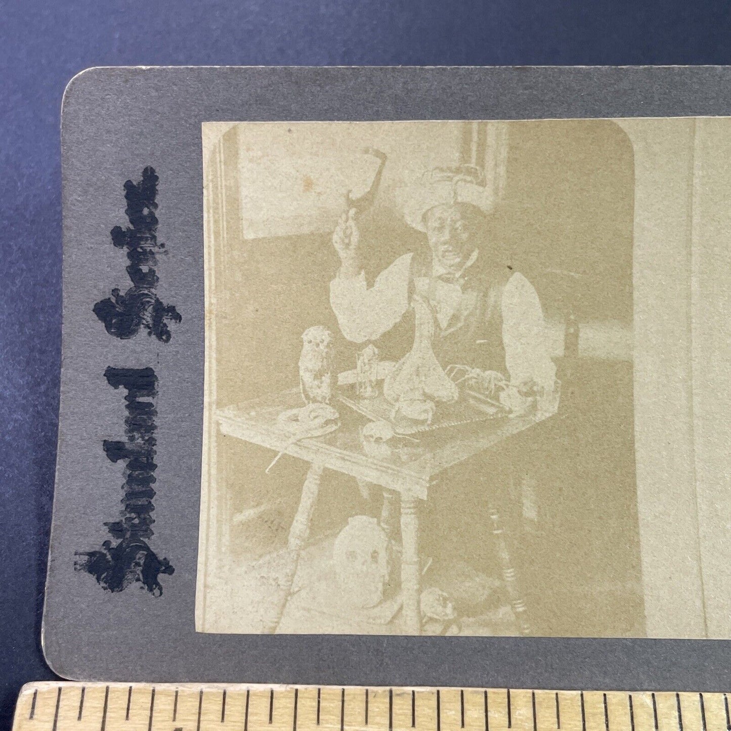 Antique 1870s Voodoo Witch Doctor Skull Black Magic Stereoview Photo Card P3436
