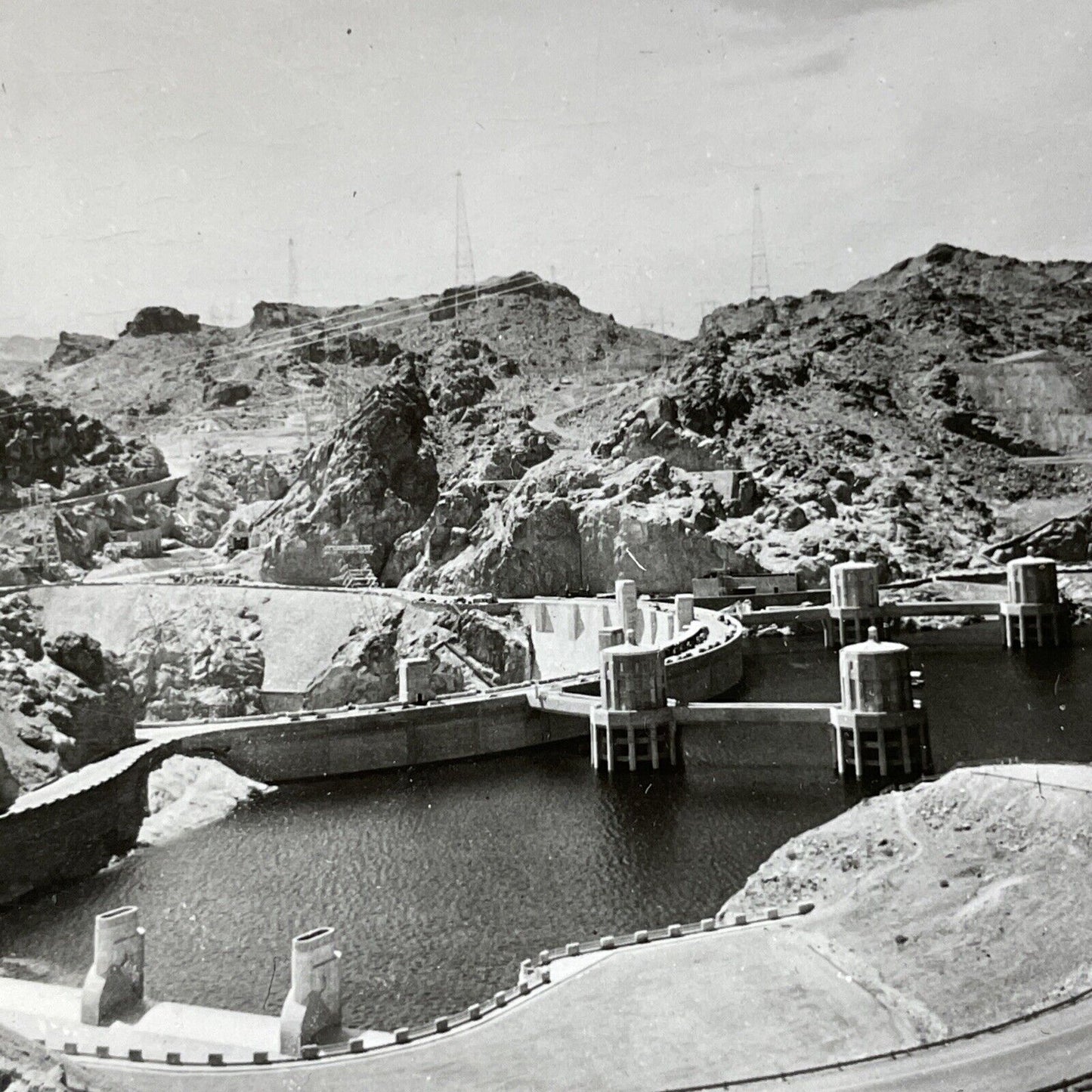 Antique 1930s Hoover Dam Construction Complete Stereoview Photo Card V2810