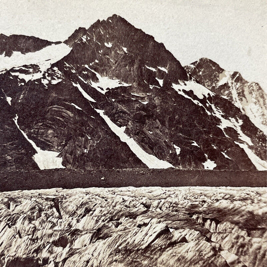 Antique 1870s Aletsch Glacier Ice Switzerland Stereoview Photo Card V2152