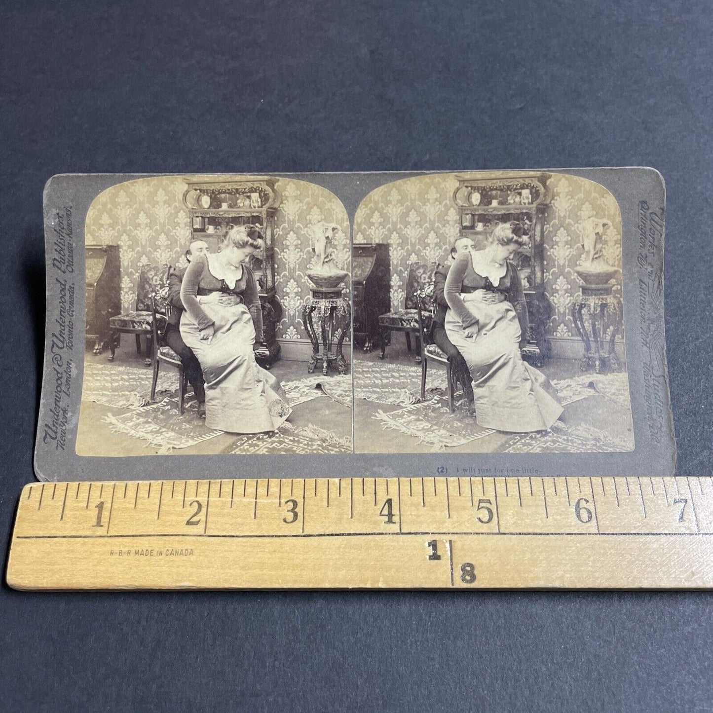 Antique 1901 Tall Stong Woman Sits On Smaller Man Stereoview Photo Card P4924