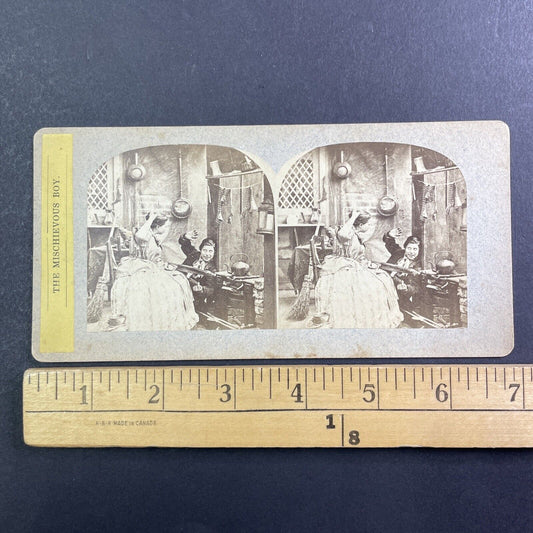 Young Boy Starting Trouble Stereoview Early Salt Print Antique c1850s Y434