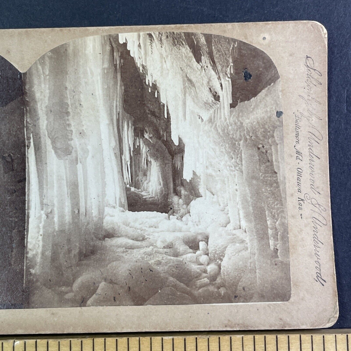 Cave of Winds Frozen Arch Stereoview Charles Bierstadt Antique c1880 Y2710