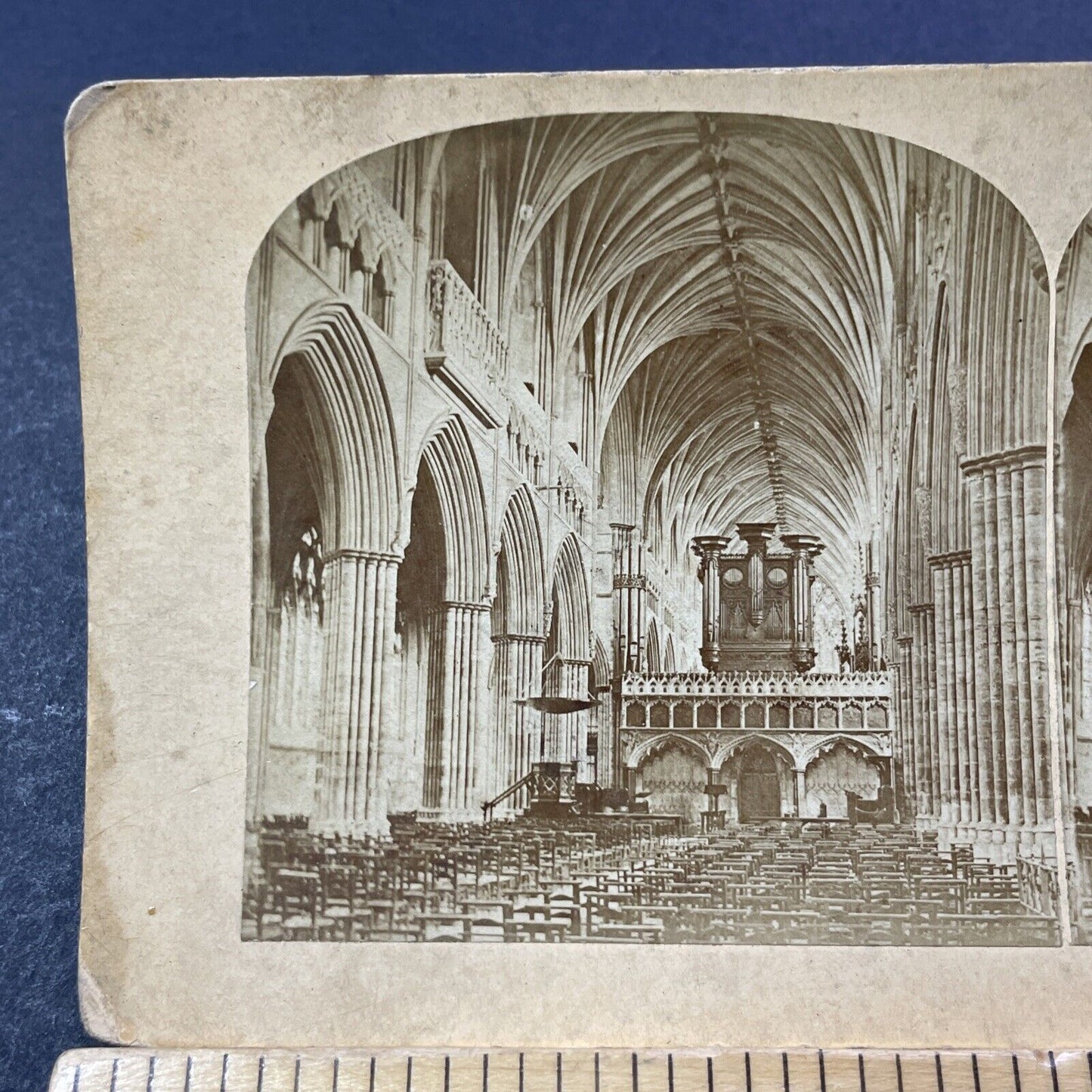 Antique 1898 Exeter Cathedral Church Nave England Stereoview Photo Card V3326