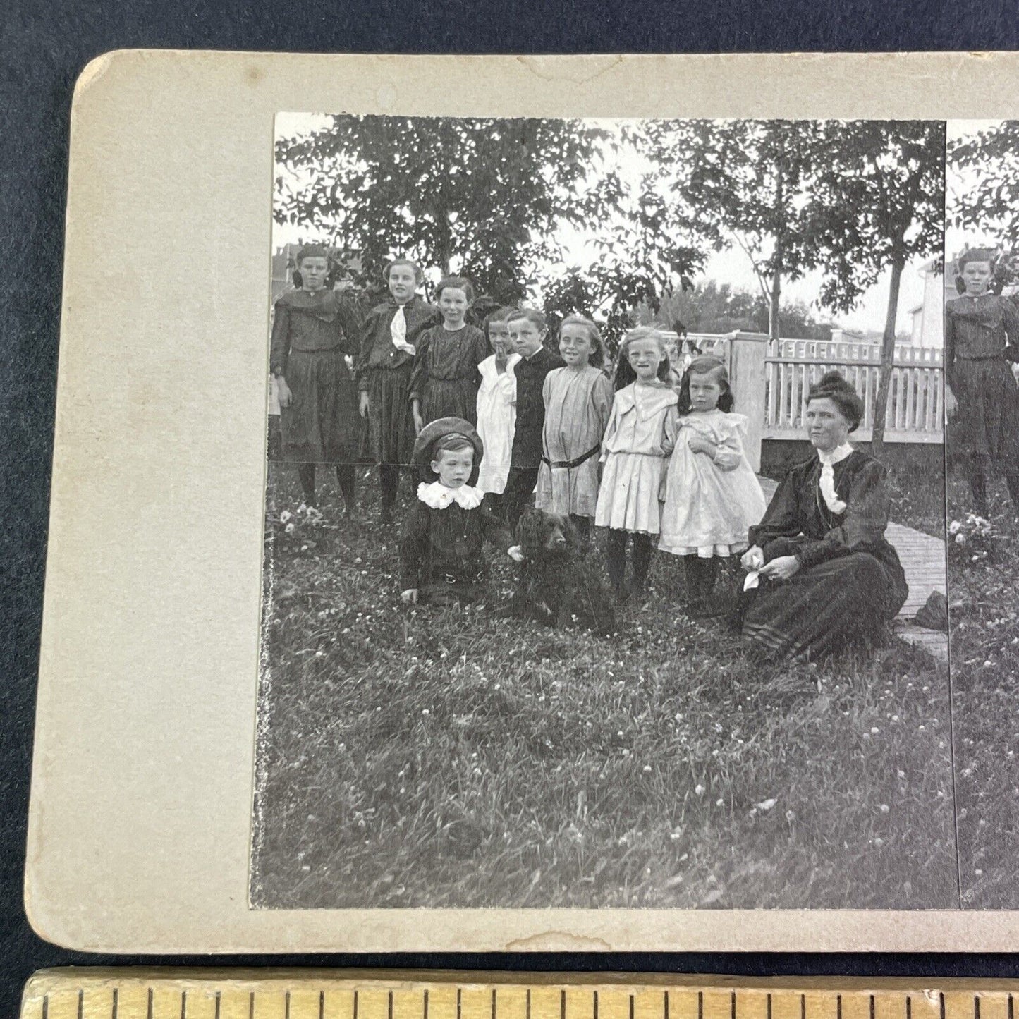 Lady Laura Borden with a Group of Children Stereoview Antique c1908 Y2727