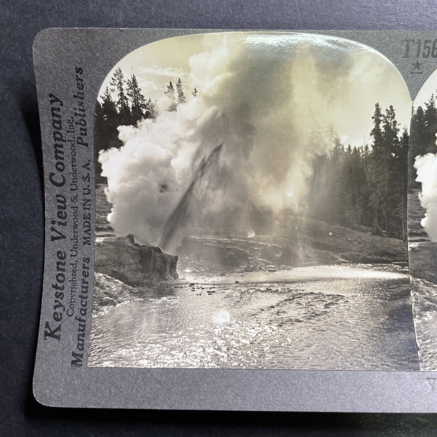 Antique 1905 Geyser Erupts Firehole River Wyoming Stereoview Photo Card P1412