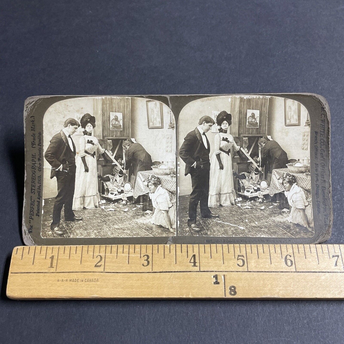 Antique 1903 Maid Hides Under Table Stereoview Photo Card P4742