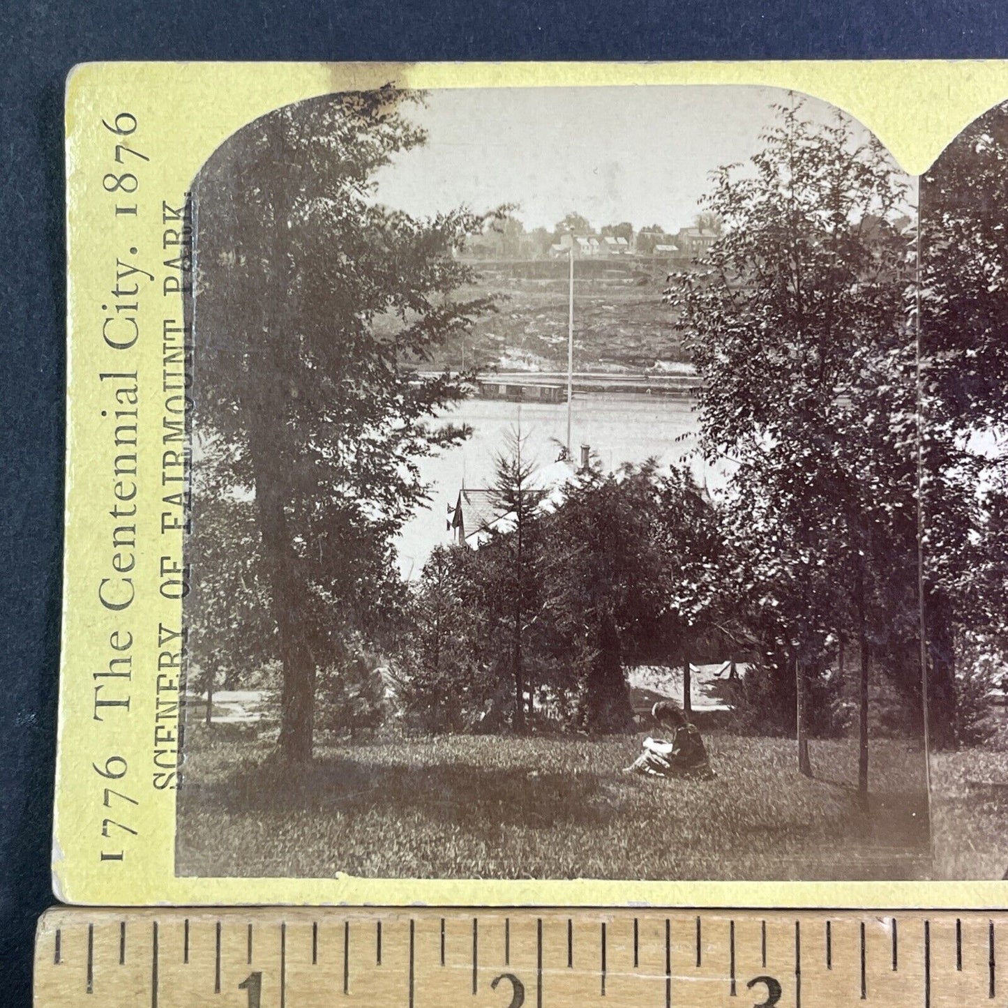 Woman Reading In Fairmount Park Stereoview Philadelphia Antique c1876 X1827