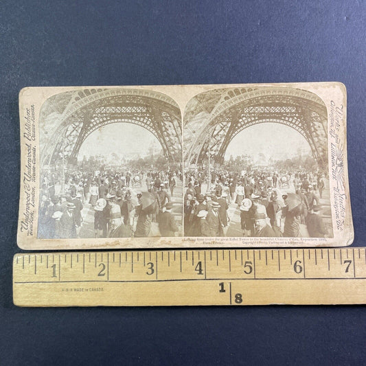 Underneath the Eiffel Tower Stereoview Paris France Antique c1900 Y173