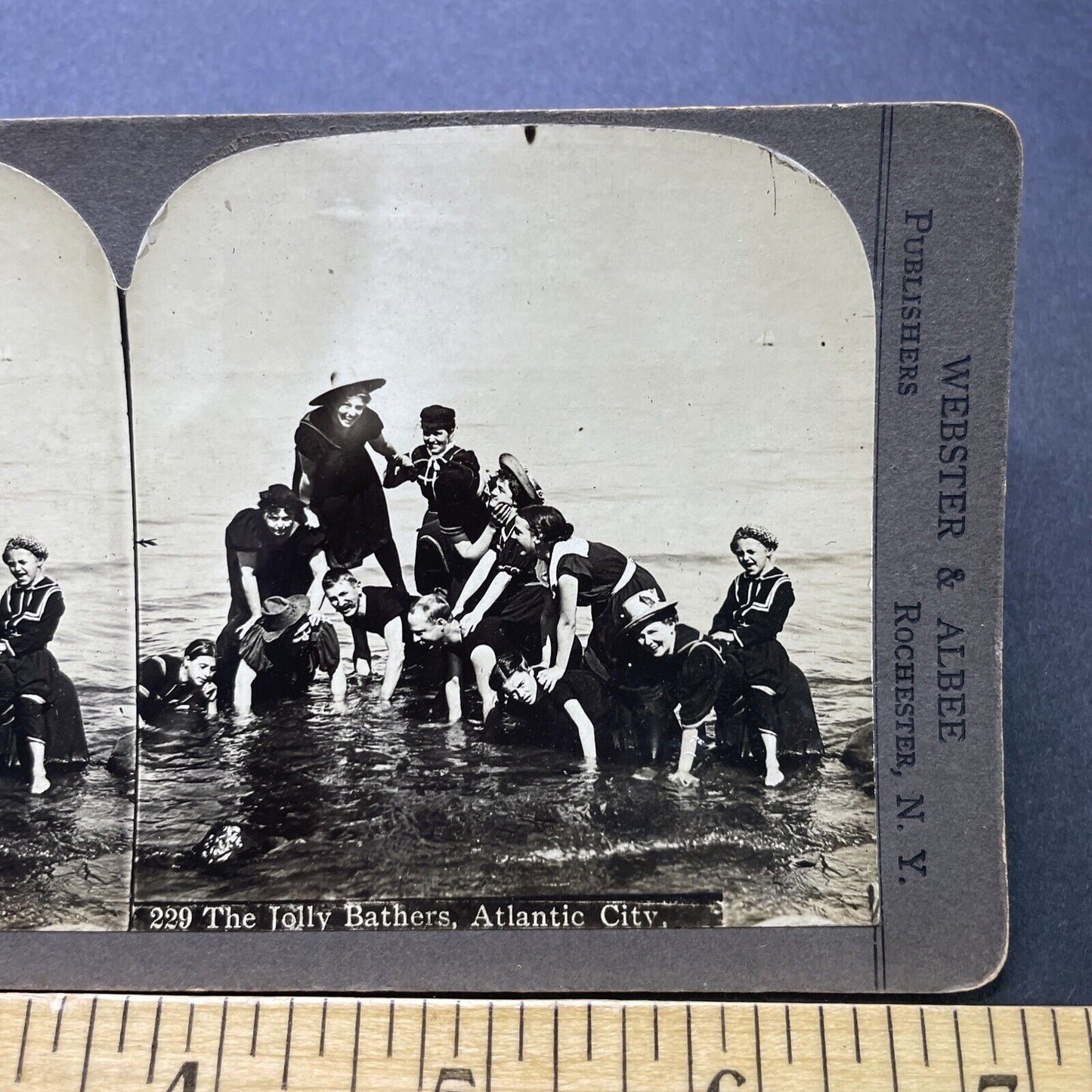 Antique 1890s Beach Swimming Atlantic City NJ Stereoview Photo Card P2440