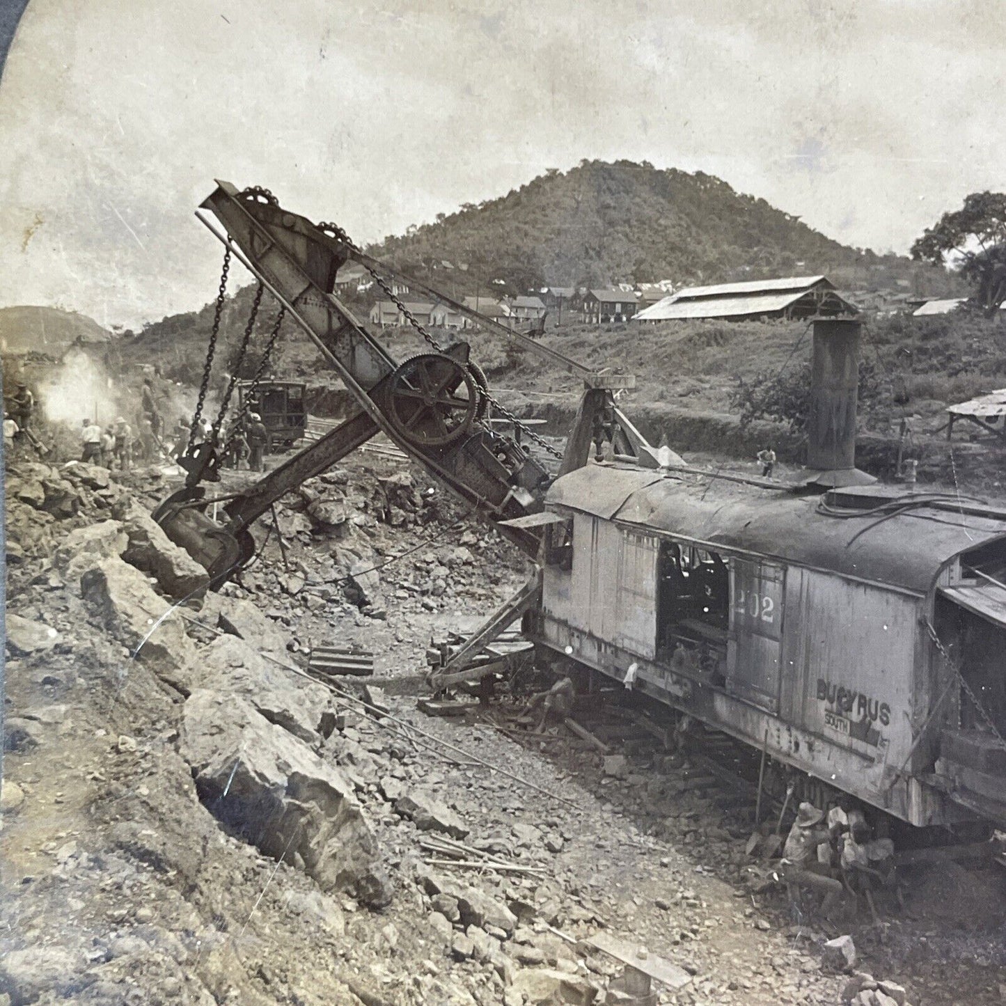 Bucyrus Heavy Duty Excavator Steam Shovel Stereoview Antique c1907 Y2806