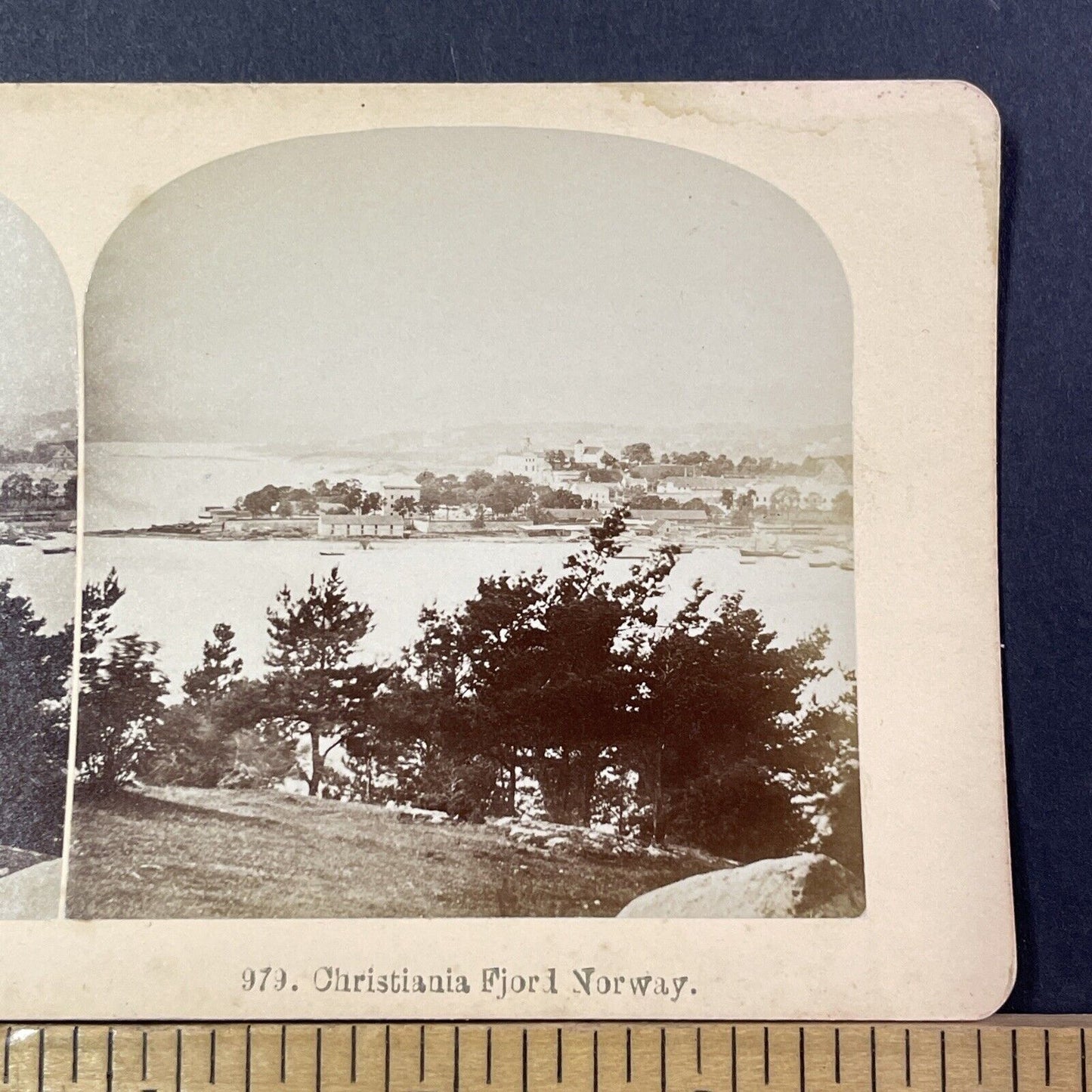 Oslo Norway City & Port View Stereoview BW Kilburn Antique c1875 X2789