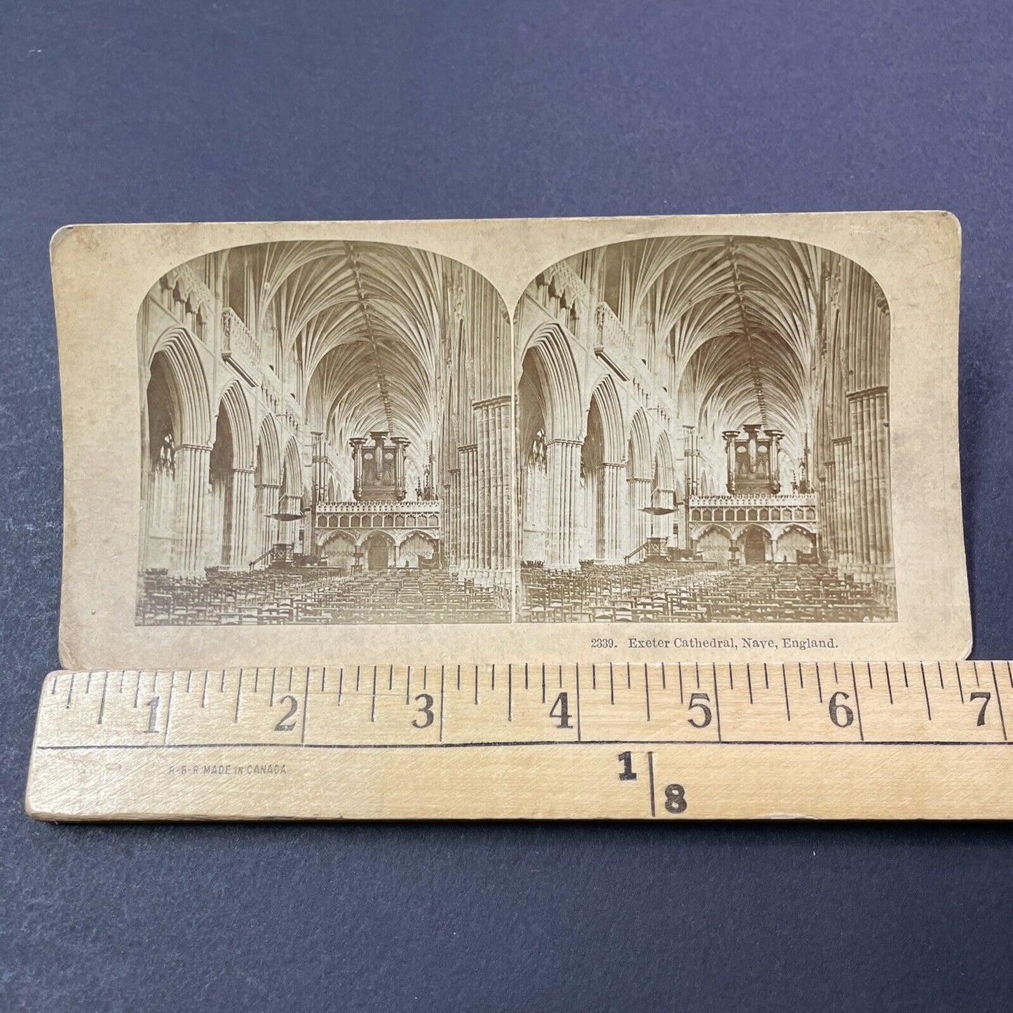 Antique 1898 Exeter Cathedral Church Nave England Stereoview Photo Card V3326