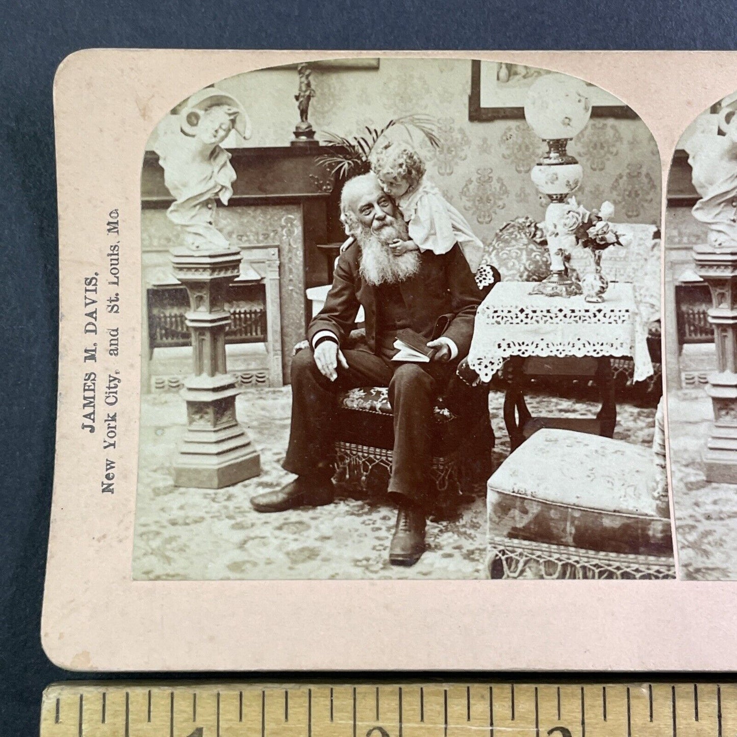 Grandfather Plays With Child Stereoview James M Davis Antique c1897 X1643