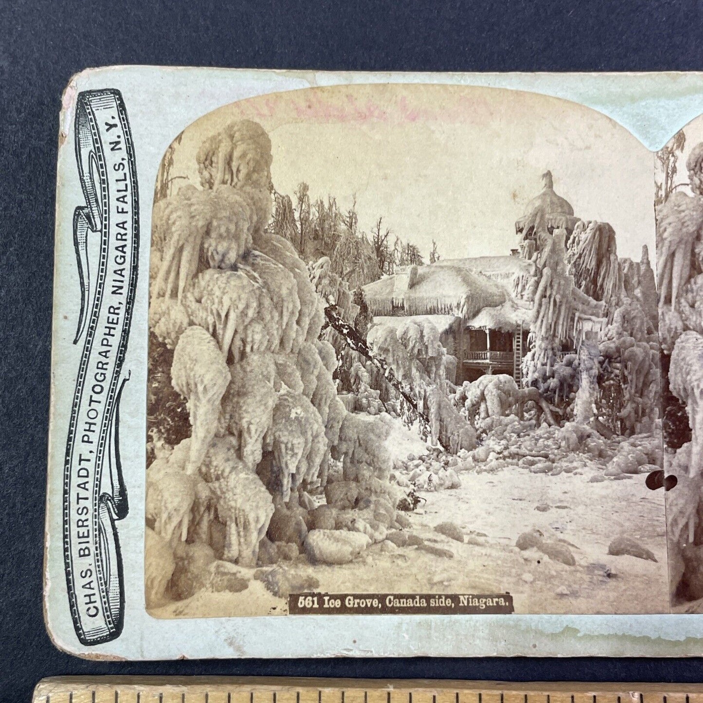 Severe Ice Storm House Damage Stereoview Charles Bierstadt c1870s Y1464